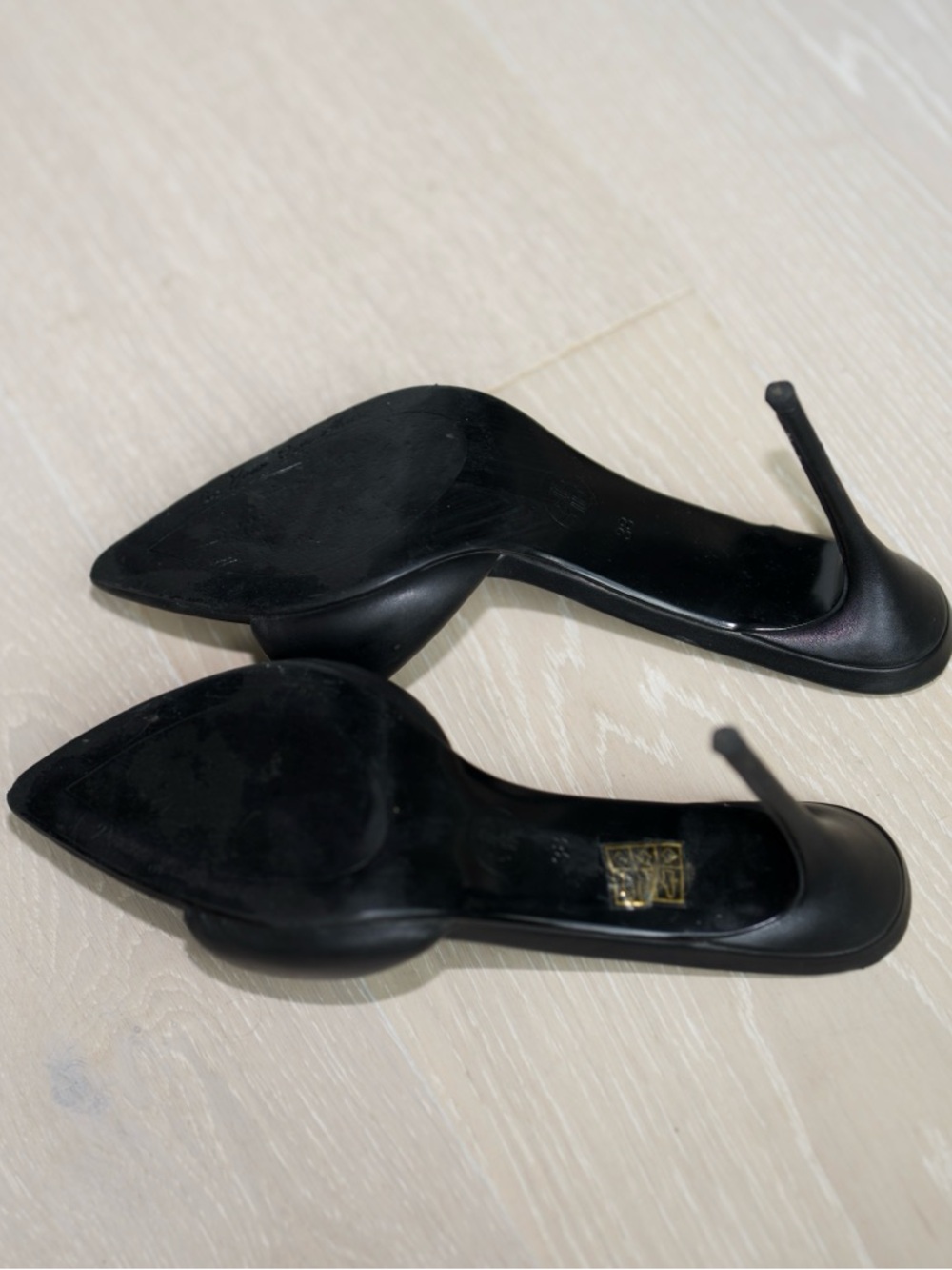 Femme Los Angeles Saint Slipper Black Pointed Toe Stiletto Mule‎ Heels SIZE 38 - Picture 12 of 13